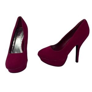 Bamboo Platform Pumps Women Size 7.5 Magenta Faux Suede Stiletto High Heels